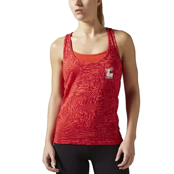 Reebok Women's Crossfit Graphic Burnout Red Training Tank Top AJ1803 - Picture 1 of 2